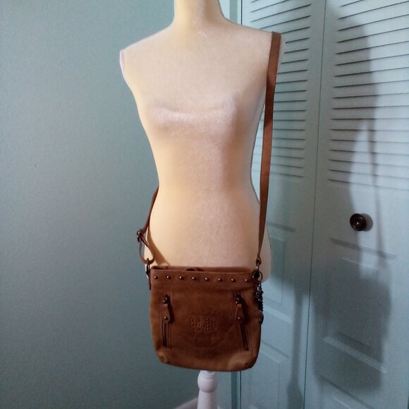 LEATHER CROSSBODY BAG PURSE CHARMS STUDS LEOPARD SATIN LINING POCKETS ZIPPERS - Picture 4 of 10